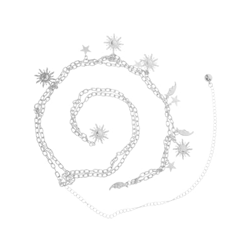 IMIKEYA Verstellbarer Damen Taillenkette Metallgürtel mit Sonne Mond Design Langlebige Flexible Körperkette für Kleider Jeans und Events Silberfarbene Hüftkette als Elegantes von IMIKEYA