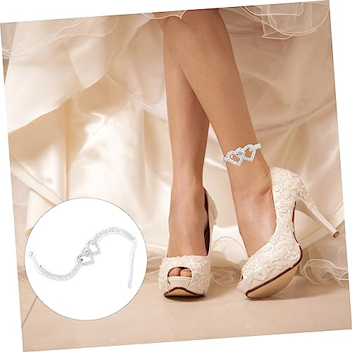 IMIKEYA Verstellbares Fußkettchen mit Herz Crystal Anhänger Strass Knöchelkette für Damen Modischer Strand Schmuck Silberfarbene Fußkette mit Funkelnden Herz Dekoren von IMIKEYA