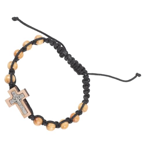 IMIKEYA Verstellbares Gebetsperlen Armband mit Kreuzanhänger Handgefertigtes Unisex Rosenkranzarmband Leichten Holzperlen Schlichtes Katholisches Schmuckstück für Männer und Frauen von IMIKEYA