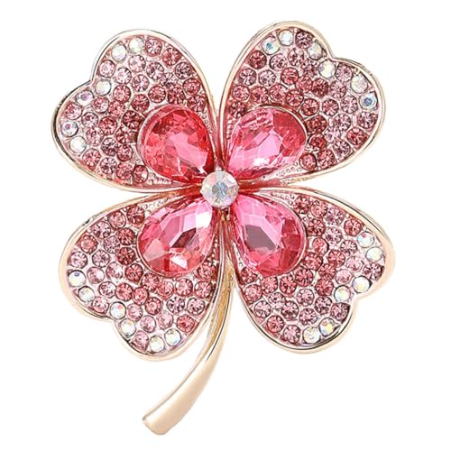 IMIKEYA Vierblättrige Kleeblatt Brosche mit Rosa Strass Glückssymbol Anstecknadel für Damen Vielseitiges Schmuckaccessoire zu Patricks Day und Festlichen Anlässen von IMIKEYA