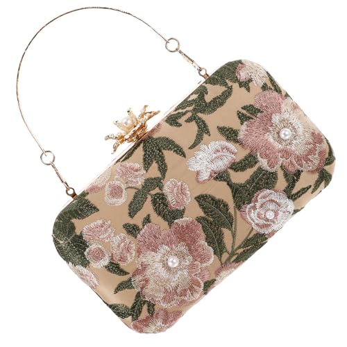 IMIKEYA Vintage Clutch Mit Blumenstickerei Für Damen Abendtasche Mit Kettenriemen Kleine Handtasche Für Hochzeit Abschlussball Party von IMIKEYA