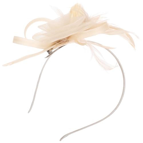 IMIKEYA Vintage Fascinator Haarreif Damen mit Federn und Netz Elegantes Haaraccessoire für Teeparty Hochzeit Cocktail und Festliche Anlässe Handgefertigtes Stirnband in Champagner von IMIKEYA