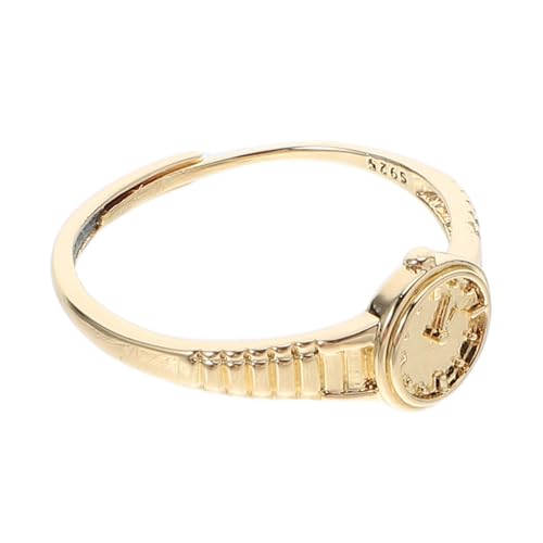 IMIKEYA Vintage Goldfarbener Uhr-Ring Damen Verstellbar Offener Band Modischer Minimalistischer Schmuck mit Mini-Uhr Zeitlos Elegant für Alltag und Besondere Anlässe von IMIKEYA