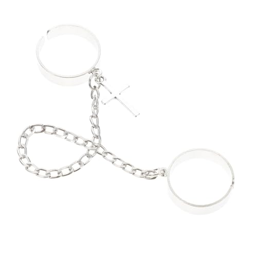 IMIKEYA Vintage Gothic Link Ring Offener Punk Fingerring mit Ketten Design Kreativer Cross Finger Schmuck für Damen und Herren Modischer Statement Ring von IMIKEYA