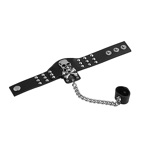IMIKEYA Vintage Herren Lederarmband mit Punk Schädel und Ketten Design Schwarzes Robustes Schmuckaccessoire für Stilvolles für Cosplay und Alltag von IMIKEYA