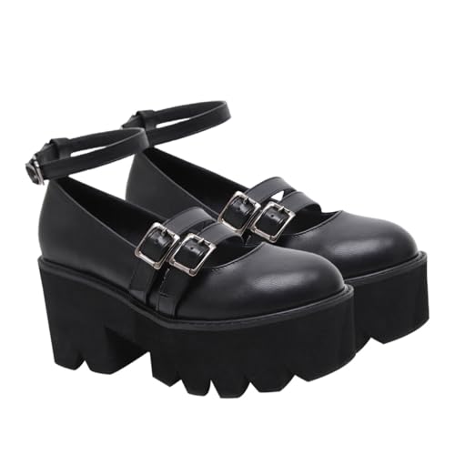 IMIKEYA Vintage Mary Schuhe Damen Runde Zehen Shallow Mouth Design Robuste PU Bequeme Outdoor Casual Schuhe mit Dickem Absatz Stilvolle Vielseitige College Sneaker in Schwarz von IMIKEYA