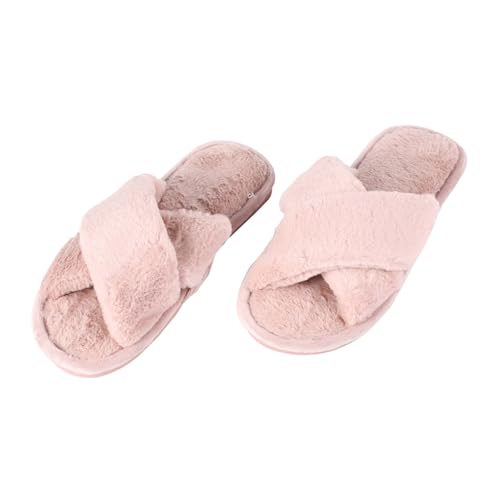 IMIKEYA Warme Damen Hausschuhe Open Toe Flauschige Slipper mit Rutschfester Sohle für Herbst Winter Indoor Gemütlich und Strapazierfähig in Zartem Rosaton von IMIKEYA
