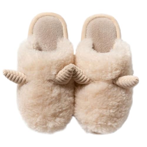 IMIKEYA Warme Hausschuhe Damen Rutschfest Gepolstert Komfortabel Winter Pantoffeln für Zuhause mit Strapazierfähiger Sohle und Weichem Futter Beige von IMIKEYA