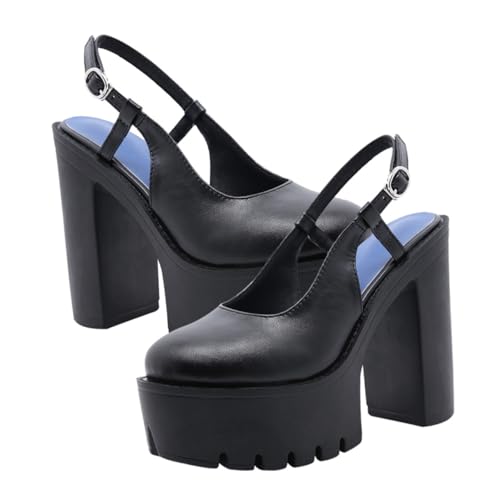 IMIKEYA Wasserdichte Damen High Heel Sandalen mit Übergroßem Plateau Runder Spitze und Stabilem Blockabsatz Atmungsaktiv Modisch für Arbeit Party und Festliche Anlässe Schwarz von IMIKEYA