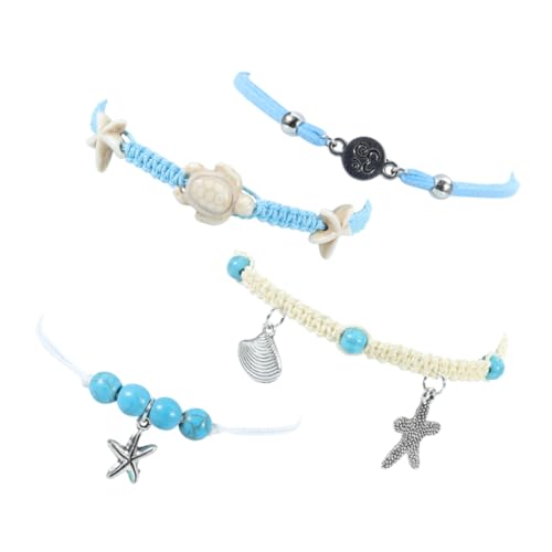 IMIKEYA Wasserdichtes Fußkettchen für Damen Türkisfarbenes Geflochtenes Sommer Strand Schmuck Verstellbare Knöchelkette mit Meeresmotiven Modisches für Frauen und Mädchen von IMIKEYA