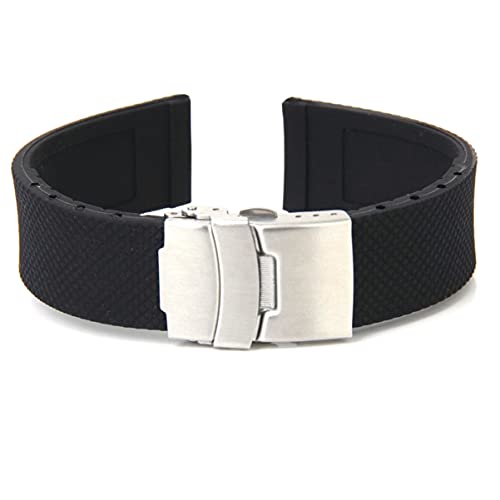 IMIKEYA Silikon-uhrenarmband Mit Gittermuster Und Edelstahl-faltschließe Schwarz Verstellbar Für Uhrenbandanstoß von IMIKEYA