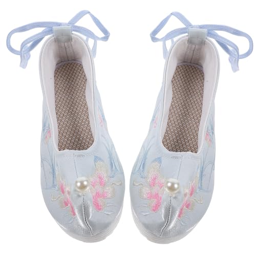 IMIKEYA Wedge Slippers mit Verstecktem Absatz und Floraler Stickerei Chinesischer Stil Hanfu Schuhe Atmungsaktiv Leicht Angenehm für Cosplay und Traditionelle Festliche Anlässe Hellblau von IMIKEYA