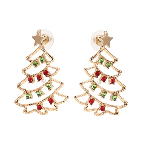 IMIKEYA Weihnachtliche Ohrstecker Damen Weihnachtsbaum Ohrringe mit Roten und Grünen Strasssteinen Legierungs Ohrhänger Langlebiger Schmuck für Festliche Anlässe und Feiertagsfeiern von IMIKEYA