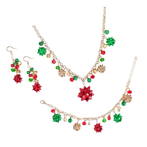 IMIKEYA Weihnachtlicher Schmuckset mit Blumen und Glockenanhänger Halskette Armband Ohrringe Set Festliches Design Langlebiges Material Eleganter Schmuck für Damen Weihnachtsaccessoire von IMIKEYA