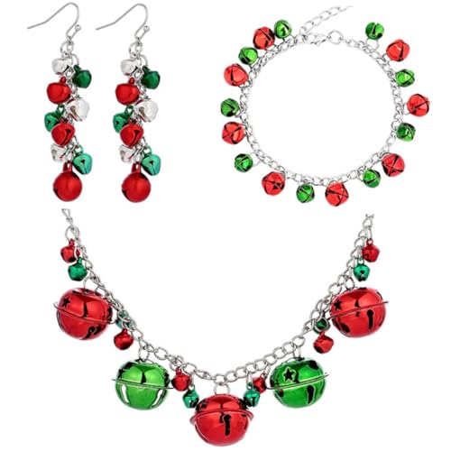 IMIKEYA Weihnachts Schmuck Set Damen Teilig Bunte Glocken Anhänger Halskette Armband Ohrringe Festlich Modisch für von IMIKEYA