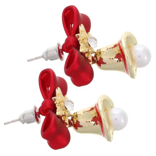 IMIKEYA Weihnachtsohrringe Rote Schleife mit Glocke Ohrstecker für Damen Leichtes Legierungs Material Festlicher Christbaumschmuck Angenehm zu Tragen für Weihnachtsfeiern von IMIKEYA
