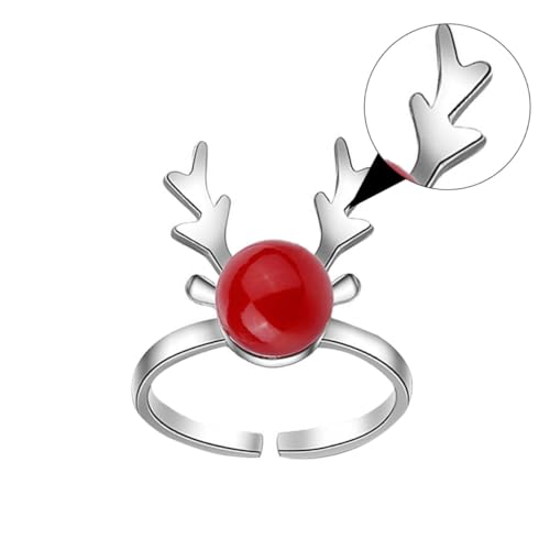 IMIKEYA Weihnachtsring Damen Geweih Design Roter Perlenring Modischer Zeigefingerring Personality Schmuck Weihnachten von IMIKEYA