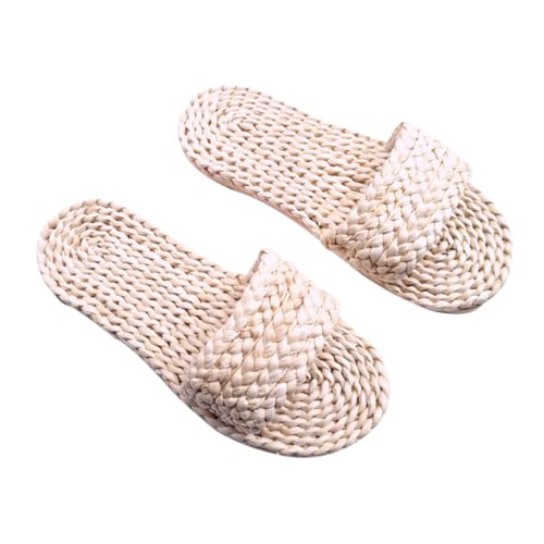 IMIKEYA Weiße Gewebte Damen Hausschuhe aus Atmungsaktivem Material Rutschfeste Sommer Slipper mit Bequemer Strapazierfähiger Sohle Modische und Leichte Haushaltsslipper für Innen und von IMIKEYA