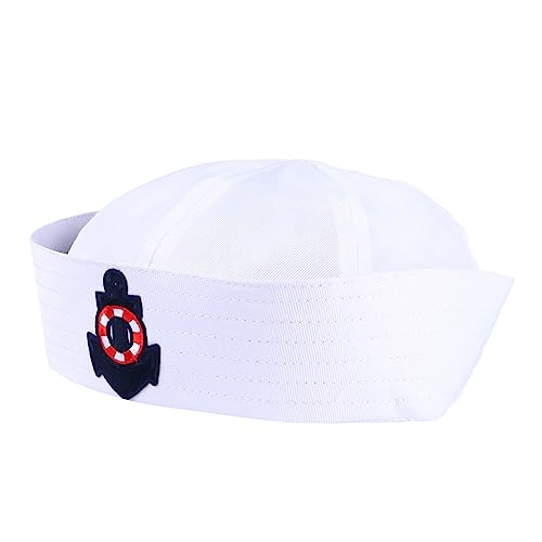 IMIKEYA Weiße Sailor Mütze mit Umschlag und Blauem Erwachsene Kostüm Zubehör für Party Bühne Maskerade und Karneval Klassischer Matrosenhut für Cosplay von IMIKEYA