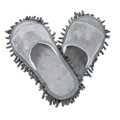 IMIKEYA Winter Chenille Mop Hausschuhe Unisex Rutschfest Waschbar Offene Zehen Graue Mopp Slipper für Fliesen und Vinylböden Sicherer Halt Bequemes Zuhause und Büro von IMIKEYA