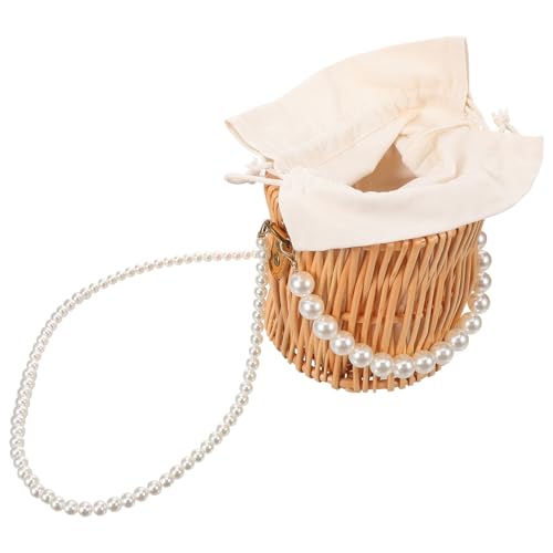 IMIKEYA Woven Handbag Damen mit Perlenkette Sommerhandtasche für Strand Shopping und Dates für zu Muttertag Weihnachten und Geburtstagen von IMIKEYA