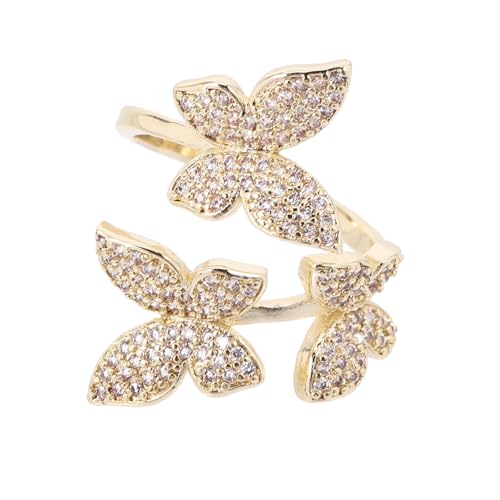 IMIKEYA Zircon Butterfly Ring für Frauen Offener Ring Funkelndem Design Elegantes Schmuckstück für Stilvolles Accessoire für Modebewusste Damen von IMIKEYA