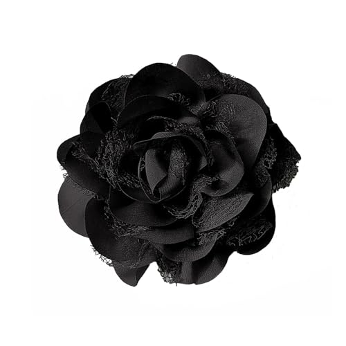 11 cm Brosche Blume Rose Riesenanstecker elegant für Damen Satin Spitze Zubehör Abschlussball Hochzeit Abend Kleid oder Haar Modeschmuck Kamelienblüte Damen (schwarz) von IMINI