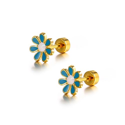 18 g süße Gänseblümchen Blume Knorpel Ohrringe für Frauen Mädchen 14 k vergoldet Edelstahl emailliert leckere Schraube zurück Nieten schlafen Tragus Post hypoallergen Piercing Körperschmuck, Titan, von IMINI