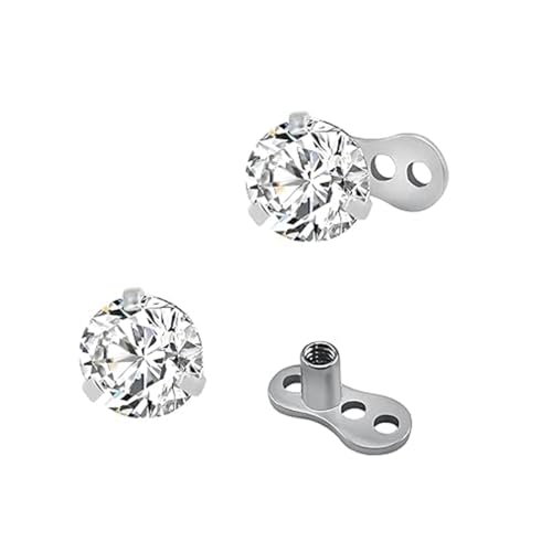 2 Stück 14G runde CZ Kristall Dermal Anchor Top und Base - Hypoallergener 316L Chirurgenstahl mit Zirkonia, Innengewinde mikrodermale Oberfläche, Körperpiercing-Schmuck für Damen und Herren, 4 mm von IMINI