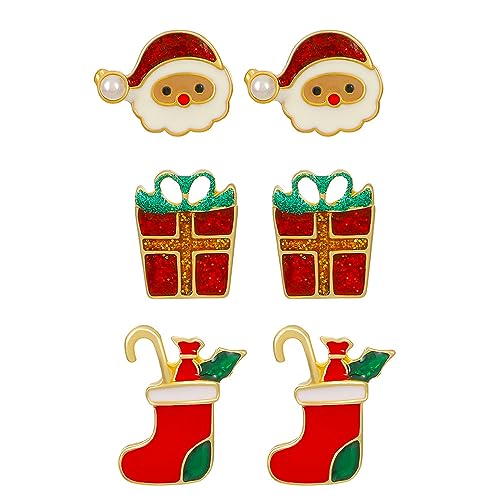 3 Paar Weihnachtsohrringe für Mädchen Damen Jingle Bell Baumelnde Ohrringe Ohrhänge Weihnachtsmann Ohrstecker Weihnachts Ohrschmuck (Weihnachtsmann) von IMINI