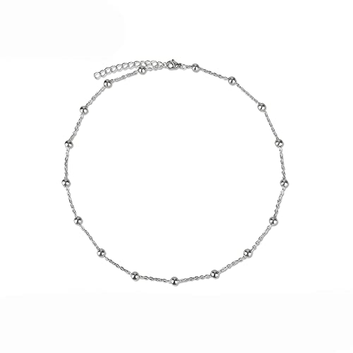 5mm Perlenkugel Halskette Edelstahl Choker Halsketten für Frauen Mädchen Teens Minimalist Vintage Perlen Link Mode Punk Einfacher Schmuck Geschenke BFF Geburtstag Kette Einstellbar 17 + 2 Zoll von IMINI