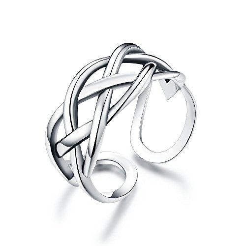 925 Sterling Silber Damen Ring Verstellbar Offenes Band Einfache Cross-Linien Ringe Mädchen Herren von IMINI