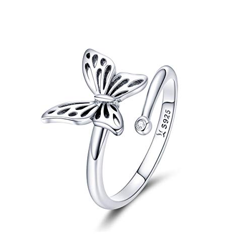 925 Sterling Silber Zierlicher Schmetterling Ring Erweiterbar Offene Manschetten Ringe Verstellbar Tier Versprechen Finger Band Ring für Frauen Teenager Mädchen von IMINI