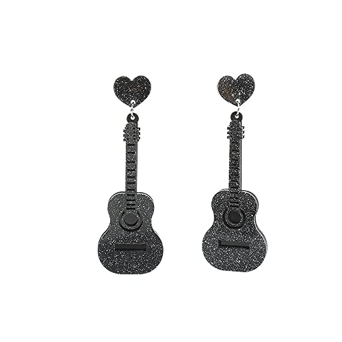 Acryl Musikgitarre Liebesherz Ohrringe Musikinstrumente Langer Charm übertriebene Bling Ohrstecker Hip Hop-Schmuck für Damen Mädchen von IMINI