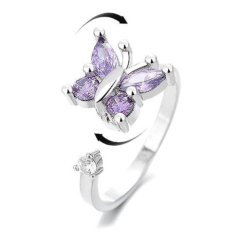 Amethyst-Schmetterling, Fidget-Angst-Ringe für Damen und Mädchen, violett, Zirkonia, frei drehbar, Inspirationen, zum Stressabbau, offener Stapel-Fingerring, Ewigkeitsversprechen, Statement, modisch, von IMINI