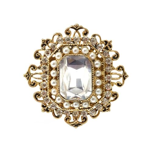Antike Strass-Brosche für Damen und Mädchen, goldfarben, Vintage, Barock, rechteckig, Kristall, Muschelperle, Boho, viktorianischer Stil, Anstecknadeln, elegant, Weihnachten, Festival, Ornament, von IMINI