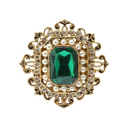 Antike Strass-Brosche für Damen und Mädchen, goldfarben, Vintage, Barock, rechteckig, Kristall, Muschelperle, Boho, viktorianischer Stil, Anstecknadeln, elegant, Weihnachten, Festival, Ornament, von IMINI