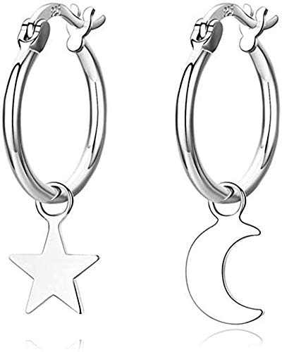 Stern Mond Ohrringe für Damen Mädchen 925 Sterling Silber Baumeln Tropfen Huggie Knorpelohrringe von IMINI