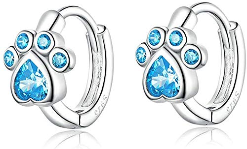 Blau CZ Pfote Niedliche Katze Hund Druck S925 Sterling Silber Schläfer Kleiner Reifen für Frauen Mädchen Knorpel Haustierliebhaber Niedliches Tier Zierlich Huggie Hoops Schmuck von IMINI