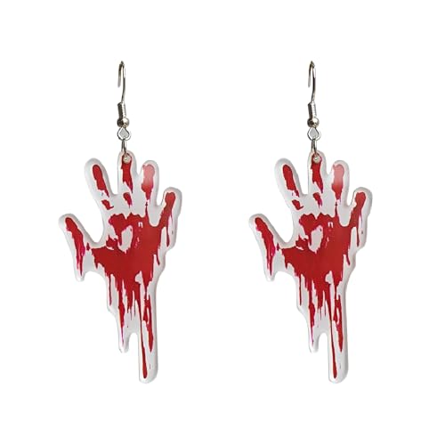 Blutige Handabdruck baumeln Haken Ohrringe Halloween Acryl Harz Tropfen Ohrringe für Frauen Männer Hypoallergen Gothic Punk Modeschmuck Rot Weiß Design von IMINI