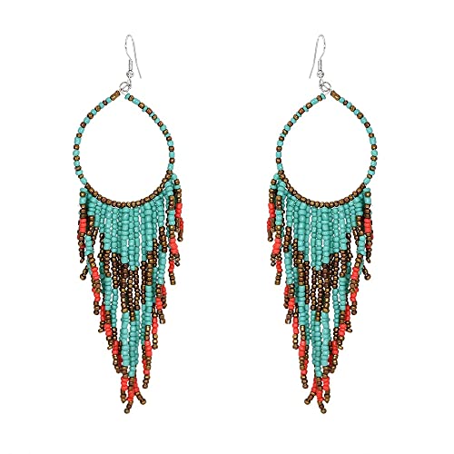 Boho-Ohrringe mit langen Fransen, baumelnde Statement-Ohrringe für Frauen und Mädchen, Hademade Kugelperlen, Quastenkette, gewebter baumelnder Haken, Kronleuchter, Tribal, übertriebener von IMINI