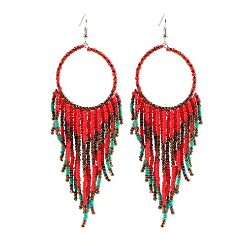 Boho-Ohrringe mit langen Fransen, baumelnde Statement-Ohrringe für Frauen und Mädchen, Hademade Kugelperlen, Quastenkette, gewebter baumelnder Haken, Kronleuchter, Tribal, übertriebener Boho-Ohrringe mit langen Fransen, baumelnde Statement-Ohrringe für Frauen und Mädchen, Hademade Kugelperlen, Quastenkette, gewebter baumelnder Haken, Kronleuchter, Tribal, übertriebener von IMINI
