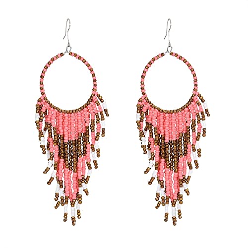 Boho-Ohrringe mit langen Fransen, baumelnde Statement-Ohrringe für Frauen und Mädchen, Hademade Kugelperlen, Quastenkette, gewebter baumelnder Haken, Kronleuchter, Tribal, übertriebener von IMINI