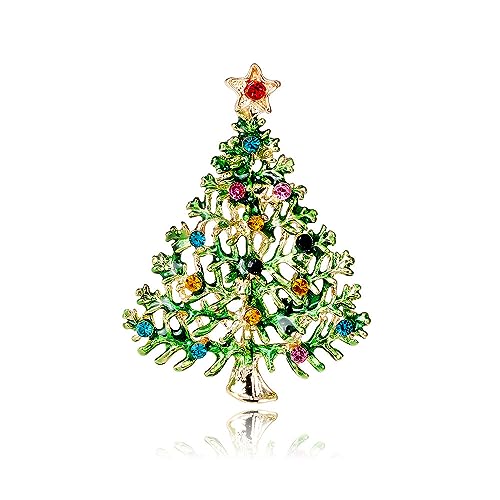 Bunte Zirkonia Weihnachtsbaum Brosche für Damen Mädchen Kristall Stern Reversnadel Weihnachts Corsage Abzeichen Anstecknadeln Festival Party Dekoration von IMINI