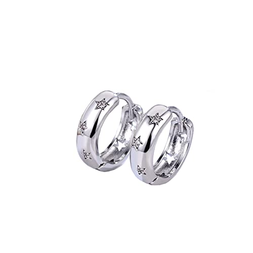 CZ Stern Chunky Hoop Ohrringe 925 Sterling Silber für Damen Mädchen Zirkonia Kristall Hohl Sterne Kleine Runde Huggie Hoops Scharnier Knorpel Ohrringe von IMINI