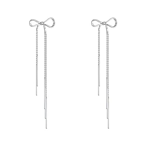 Chic Bow Knoten Einfädel Dil Ohrstecker Minimalistische Schmetterling Knoten Quaste Lange Kette Dangling Charm Drop Ohrring zierliche Schmuck Geschenke für Frauen Mädchen Tochter von IMINI