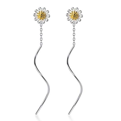 Dainty Daisy Flower Quaste Kette Dangle Drop Ohrringe S925 Sterling Silber für Frauen Mädchen Niedlich Chrysantheme Lange Einfädler baumeln Ohrstecker Mode Jwewlry Hypoallergen Sensitive Ohren BFF von IMINI