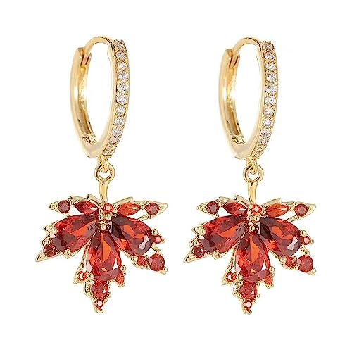 Dainty Maple Leaf Dangle Hoop Earrings CZ Crystal Leaves Drop Tiny Huggie Hoops Earring Fashion Jewelry Gifts for Women Girls Danghter BFF, Metall, Zirkonia von IMINI