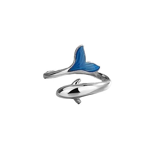 Delfin Ring Sterling Silber 925 für Damen Mädchen Verstellbar Wickel Finger Band Meerjungfrau Offener Statement Ring Versprechens Ring von IMINI