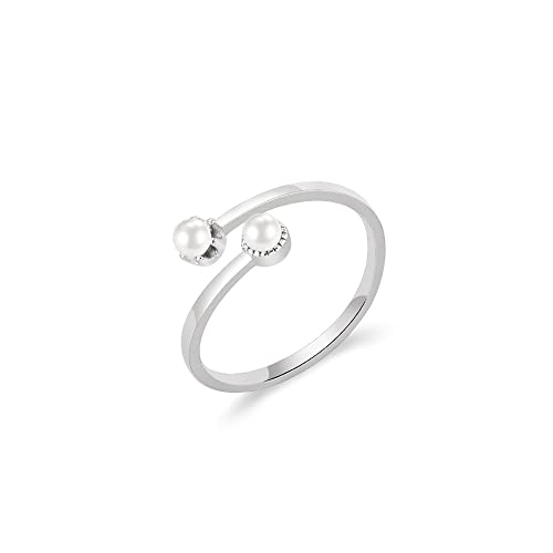 Doppelte Perlen offene Versprechenringe 925 Sterling Silber Verstellbare Minimalistische Muschel Perle Statement Verlobungsring Ehering Wrap Fingerbänder von IMINI